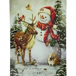 Discount LED Snowman & Reindeer Christmas Canvas Art Print Christmas Art & Wall Decor