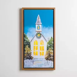 New LED White Church Christmas Canvas Art Print Christmas Art & Wall Decor