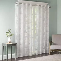 Kirklands Home Curtains & Drapes|Leilani Palm Leaf Curtain Panel, 84 in. White