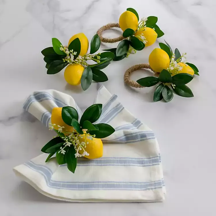 Kirklands Home Table Linens|Lemon Napkin Rings, Set of 4