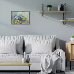 Kirklands Home Framed Art|Lemons in Blue Pottery Wooden Art Yellow