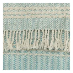 Online Light Blue and Ivory Striped Cotton Throw Blankets & Throws