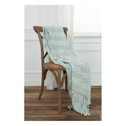 Online Light Blue and Ivory Striped Cotton Throw Blankets & Throws