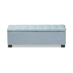 Kirklands Home Benches & Ottomans|Light Grid Tufted Upholstered Ottoman Blue