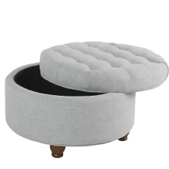 Kirklands Home Benches & Ottomans|Light Tufted Round Storage Ottoman Blue