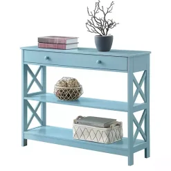 Kirklands Home Console Tables|Light X-Frame 2-Shelf Console Table Blue