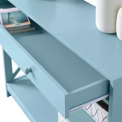Kirklands Home Console Tables|Light X-Frame 2-Shelf Console Table Blue