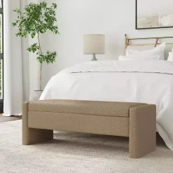 Kirklands Home Benches & Ottomans|Light Boucle Modern Storage Bench Brown