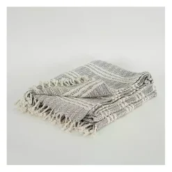 Online Light Gray and Ivory Striped Cotton Throw Blankets & Throws