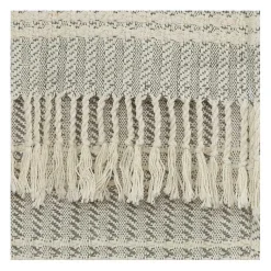 Online Light Gray and Ivory Striped Cotton Throw Blankets & Throws