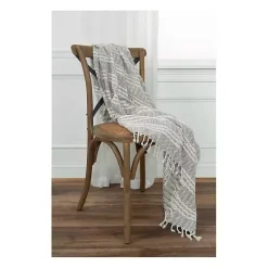 Online Light Gray and Ivory Striped Cotton Throw Blankets & Throws