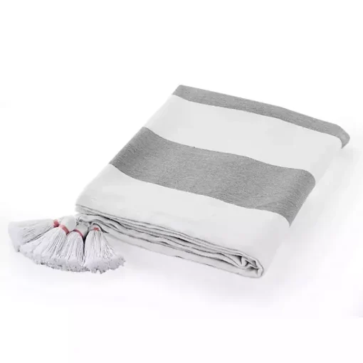 Sale Light Gray Cabana Stripe Tassel Throw Blankets & Throws