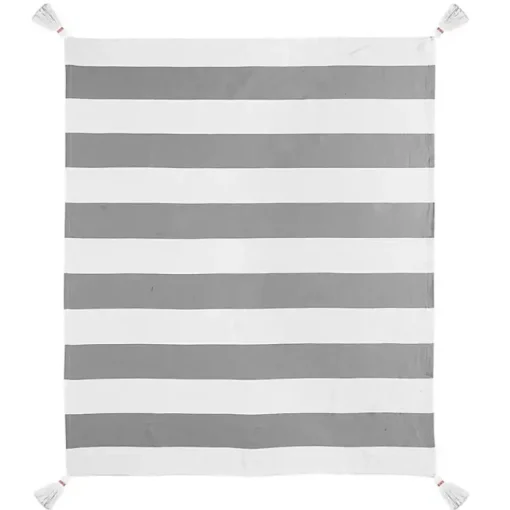 Sale Light Gray Cabana Stripe Tassel Throw Blankets & Throws