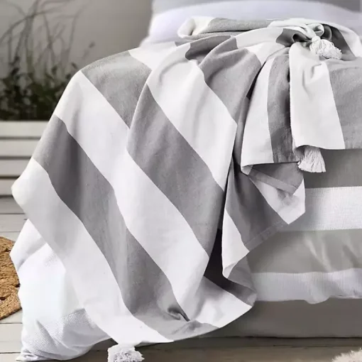 Sale Light Gray Cabana Stripe Tassel Throw Blankets & Throws