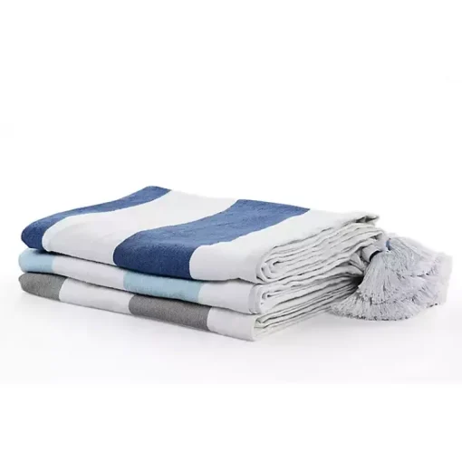 Sale Light Gray Cabana Stripe Tassel Throw Blankets & Throws