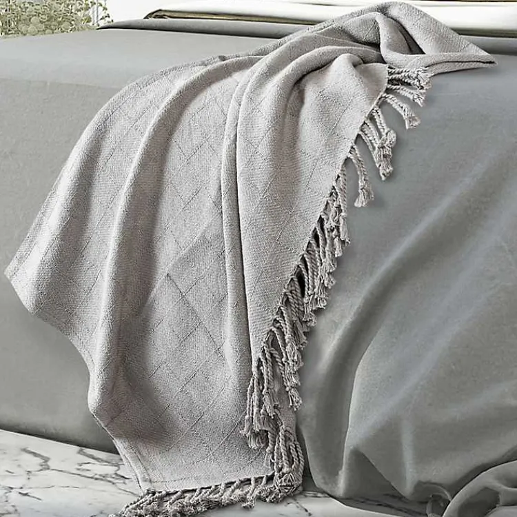 Light Checkered Weave Fringe Throw Blankets & Throws