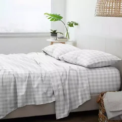 Kirklands Home Bed Sheets|Light Country Plaid 4-Pc. Full Bed Sheet Set Gray