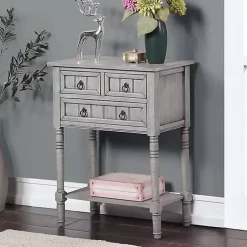 Kirklands Home Accent & End Tables|Light 3-Drawer Turned Legs Accent Table Gray