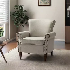 Kirklands Home Accent Chairs|Light Miriam Nailhead Trim Armchair Gray