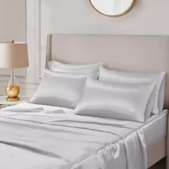 Kirklands Home Bed Sheets|Light Satin 6-pc. California King Sheet Set Gray