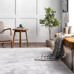 Kirklands Home Area Rugs|Light Gray Shag Washable Area Rug, 5x8