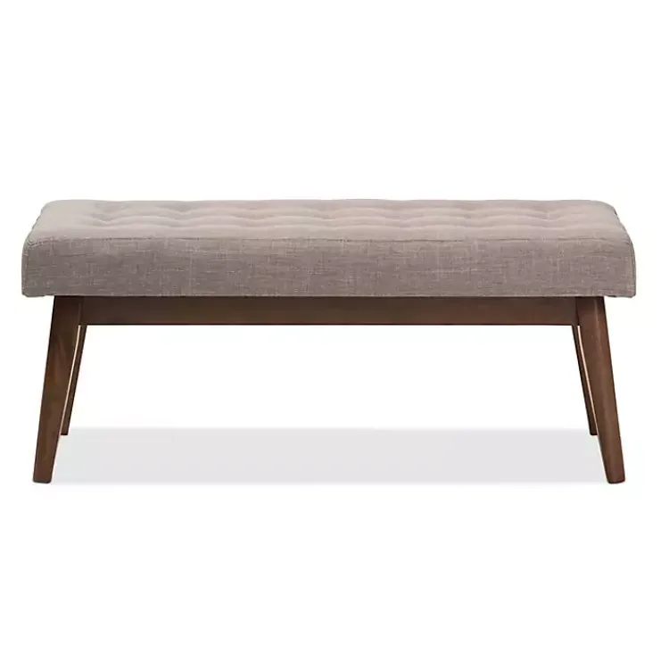 Kirklands Home Benches & Ottomans|Light Tufted Walnut Wood Bench Gray