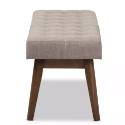 Kirklands Home Benches & Ottomans|Light Tufted Walnut Wood Bench Gray
