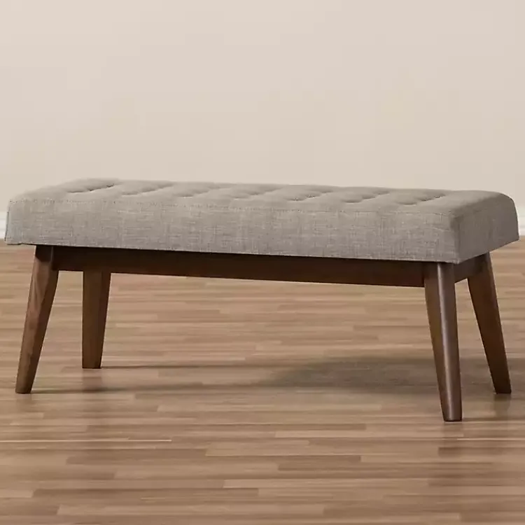 Kirklands Home Benches & Ottomans|Light Tufted Walnut Wood Bench Gray