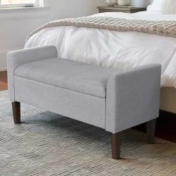 Kirklands Home Benches & Ottomans|Light Upholstered Blaire Storage Bench Gray