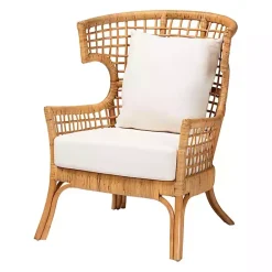 Kirklands Home Accent Chairs|Light Honey Rattan Curved Accent Chair Ivory