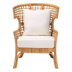 Kirklands Home Accent Chairs|Light Honey Rattan Curved Accent Chair Ivory