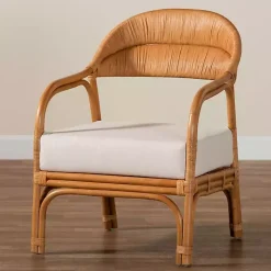 Kirklands Home Accent Chairs|Light Honey Rattan Marisa Accent Chair Ivory