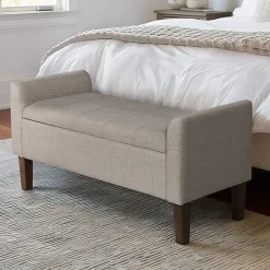 Kirklands Home Benches & Ottomans|Light Taupe Upholstered Blaire Storage Bench Tan