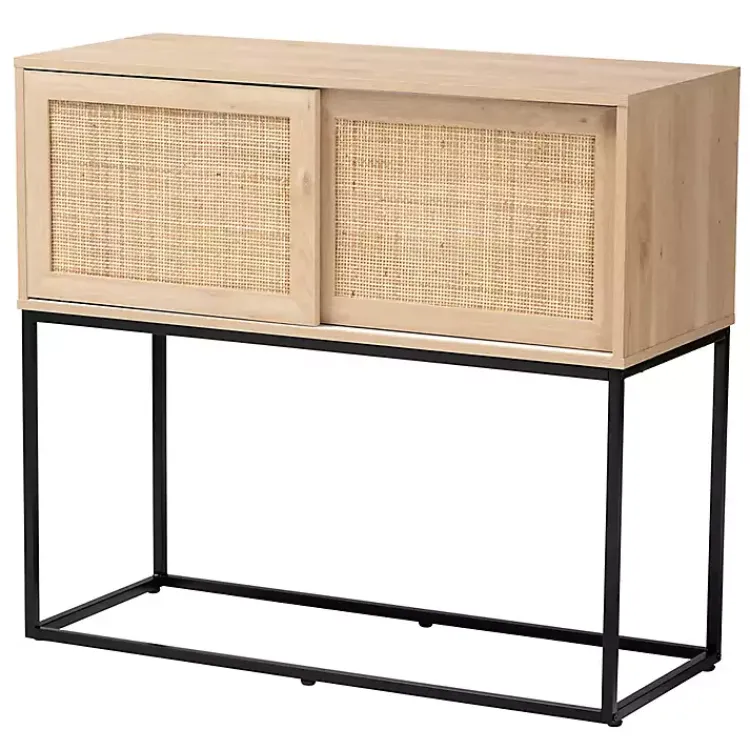 Kirklands Home Cabinets & Sideboards|Light Wood and Rat Sliding Door Cabinet Tan