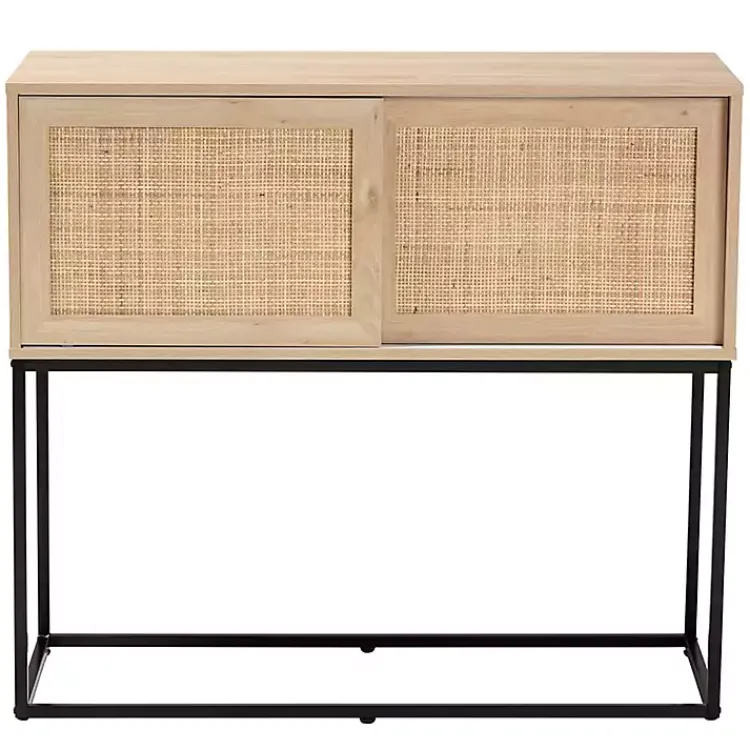 Kirklands Home Cabinets & Sideboards|Light Wood and Rat Sliding Door Cabinet Tan