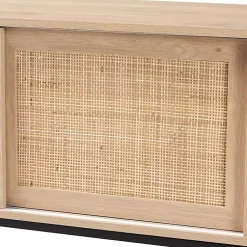 Kirklands Home Cabinets & Sideboards|Light Wood and Rat Sliding Door Cabinet Tan