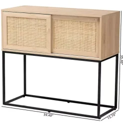 Kirklands Home Cabinets & Sideboards|Light Wood and Rat Sliding Door Cabinet Tan