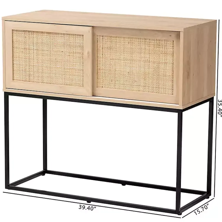 Kirklands Home Cabinets & Sideboards|Light Wood and Rat Sliding Door Cabinet Tan