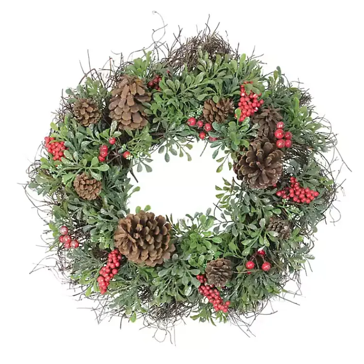 Clearance Lightly Frosted Cedar and Red Berry Wreath Wreaths