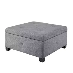Kirklands Home Benches & Ottomans|Lila Tufted Charcoal Storage Ottoman Gray