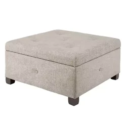 Kirklands Home Benches & Ottomans|Lila Tufted Sand Storage Ottoman Tan