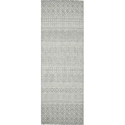 Kirklands Home Area Rugs|Lilia Gray Geo Stripe Flatweave Runner, 2x8