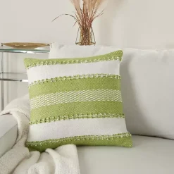 Kirklands Home Outdoor Cushions & Pillows|Lime Woven Stripe Reversible Outdoor Square Pillow