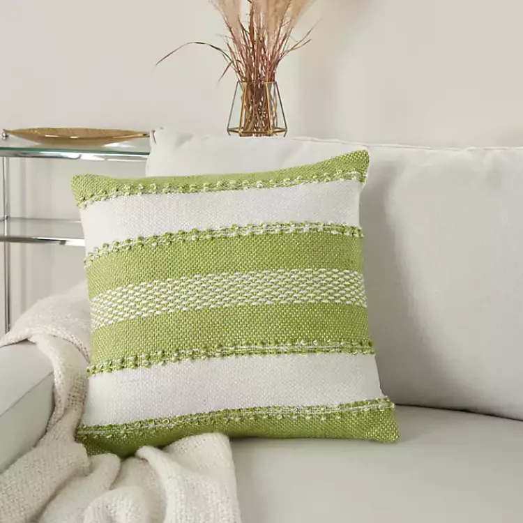 Kirklands Home Outdoor Cushions & Pillows|Lime Woven Stripe Reversible Outdoor Square Pillow