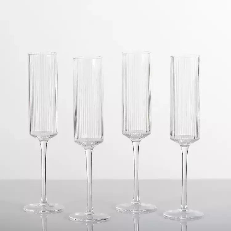 Kirklands Home Glassware & Drinkware|Linear Ribbed Champagne Flutes, Set of 4 Clear