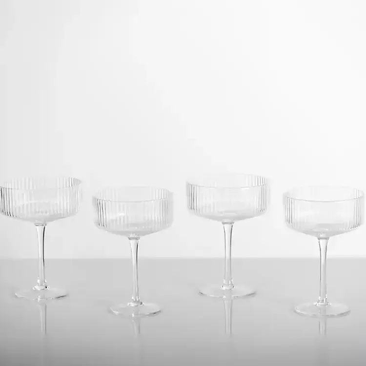 Kirklands Home Glassware & Drinkware|Linear Ribbed Coupe Wine Glasses, Set of 4 Clear