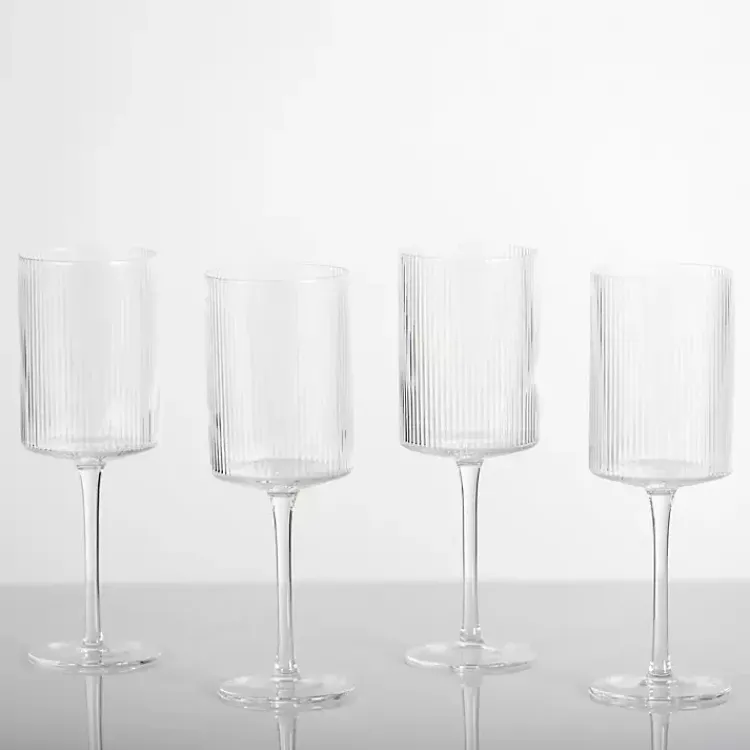 Kirklands Home Glassware & Drinkware|Linear Ribbed Goblet Wine Glasses, Set of 4 Clear