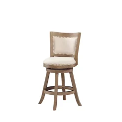 Kirklands Home Bar Stools & Counter Height Stools|Linen and Driftwood Nailhead Swivel Counter Stool Ivory