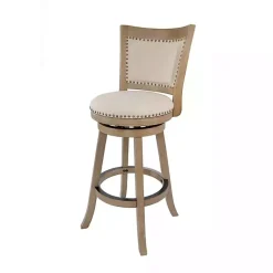 Kirklands Home Bar Stools & Counter Height Stools|Linen and Driftwood Nailhead Swivel Bar Stool Brown
