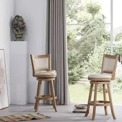 Kirklands Home Bar Stools & Counter Height Stools|Linen and Driftwood Nailhead Swivel Bar Stool Brown